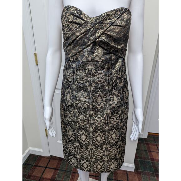 Nicole Miller Dress Size 6 Strapless Brocade Art Deco Metallic Holiday Party - Picture 3 of 8